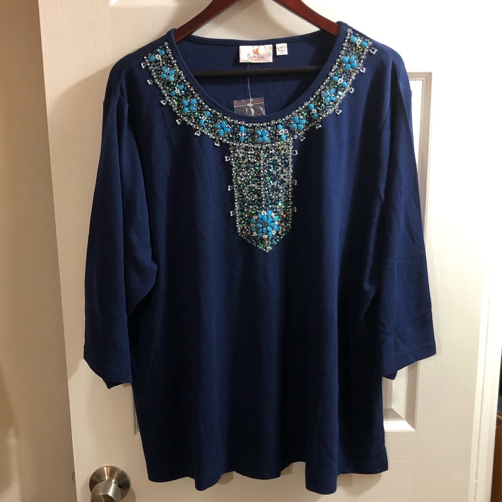 Navy blue beaded blouse